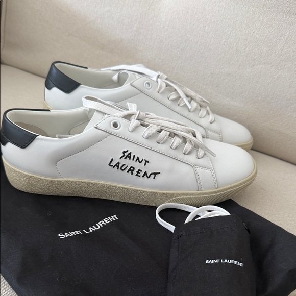Saint Laurent Shoes - Saint Laurent White and Black Leather Sneakers